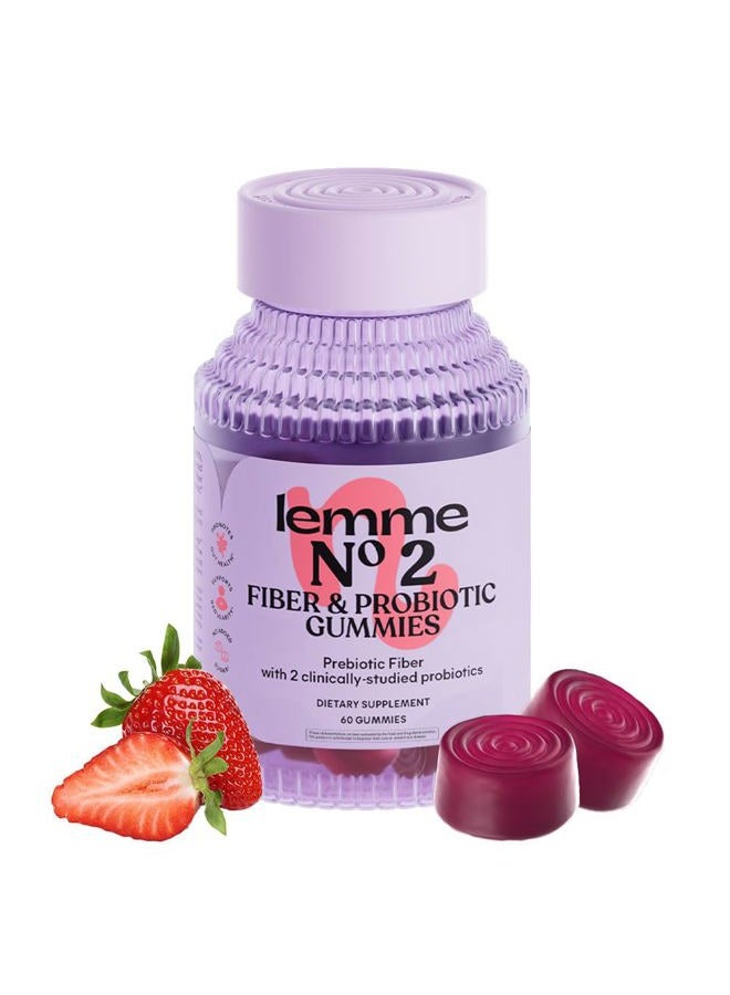 Lemme No. 2 Fiber & Probiotic Gummies for Adults, Promotes Regularity & Digestive Health, No Sugar Added Strawberry Flavor, 4g Prebiotic Fiber & Clinically Studied Probiotic Strains, (60 Count) - Image 1