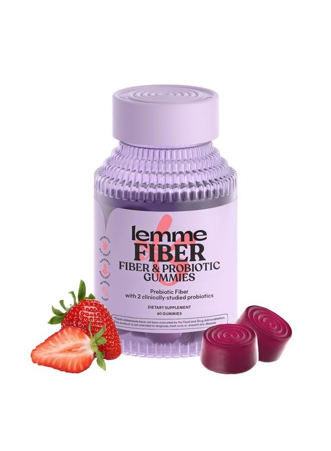 Lemme Fiber & Probiotic Gummies for Adults, Promotes Regularity & Digestive Health, No Sugar Added Strawberry Flavor, 4g Prebiotic Fiber & Clinically Studied Probiotic Strains, (60 Count) - Image 1