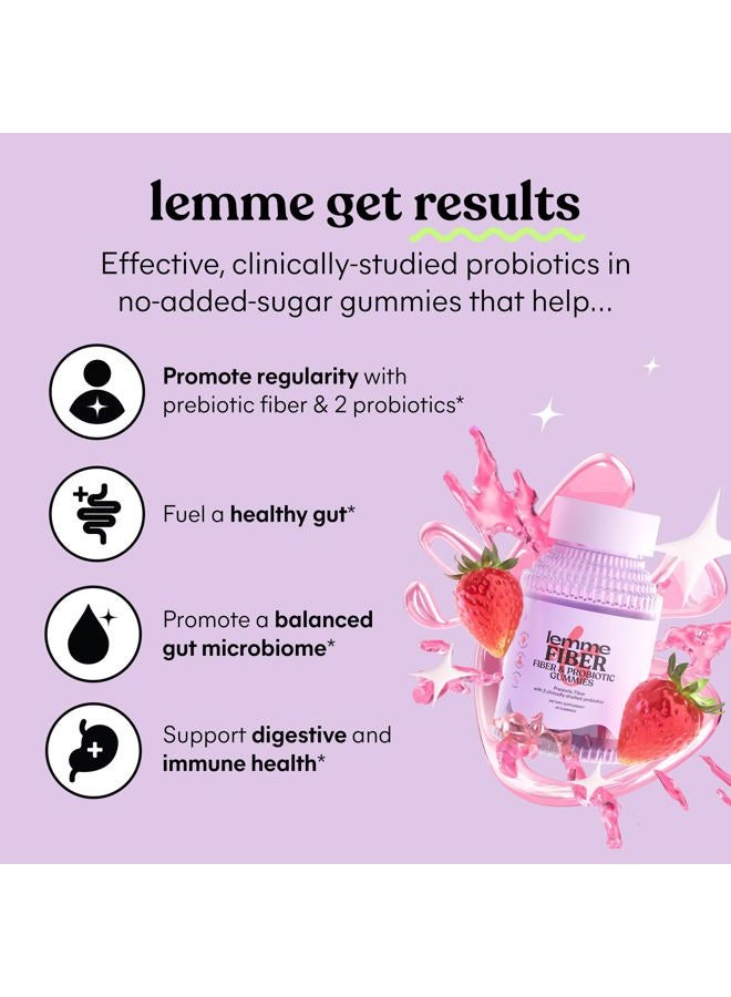Lemme Fiber & Probiotic Gummies for Adults, Promotes Regularity & Digestive Health, No Sugar Added Strawberry Flavor, 4g Prebiotic Fiber & Clinically Studied Probiotic Strains, (60 Count) - Image 2