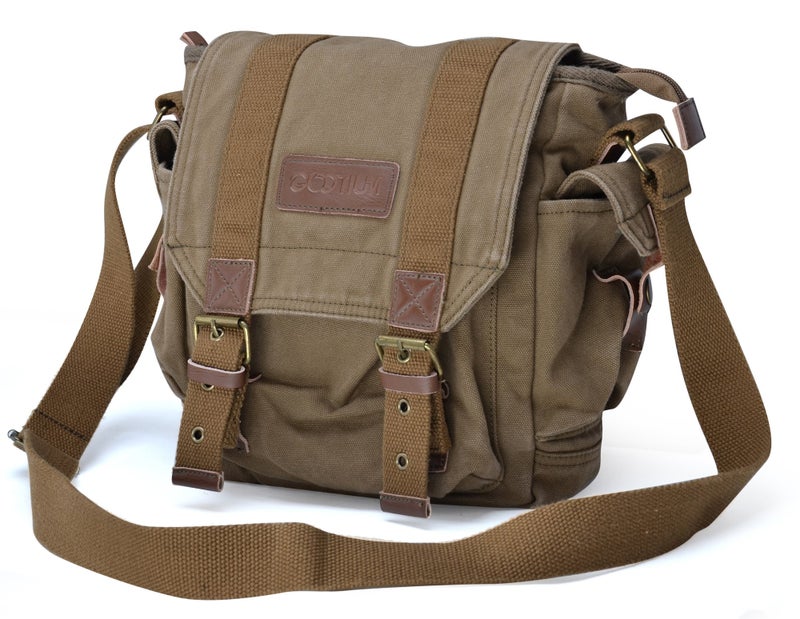 GOOTIUM Canvas Messenger Bag - Small Vintage Shoulder Purse Crossbody Satchel, Field Tan - Image 2