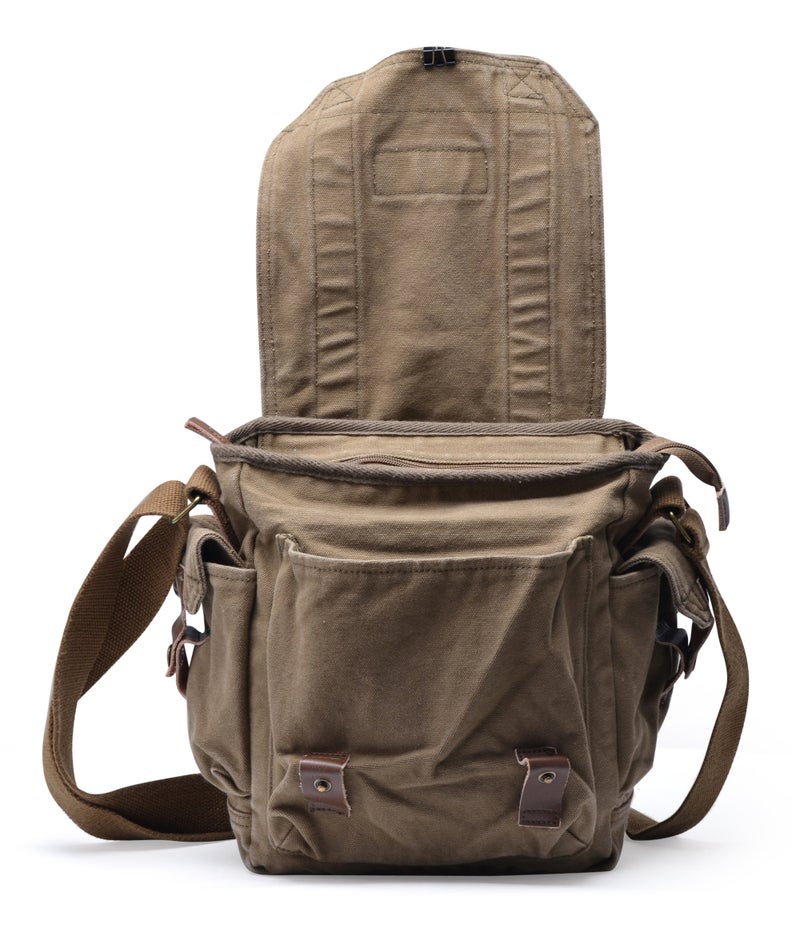 GOOTIUM Canvas Messenger Bag - Small Vintage Shoulder Purse Crossbody Satchel, Field Tan - Image 3