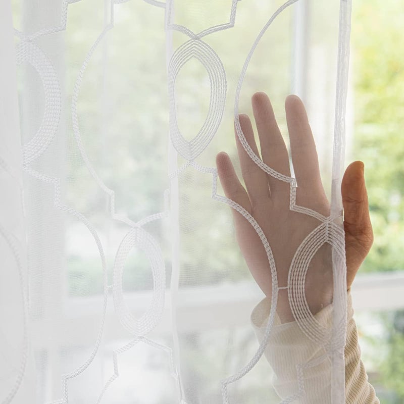 PHILEASY Window Art Three-Dimensional Embroider Ellipse Sheer Curtains 54 Inches Length 52 Inche Width 2 Panels Sheer Curtain Transparent Basic Rod Pocket for Bedroom Living Room Children Room - Image 5
