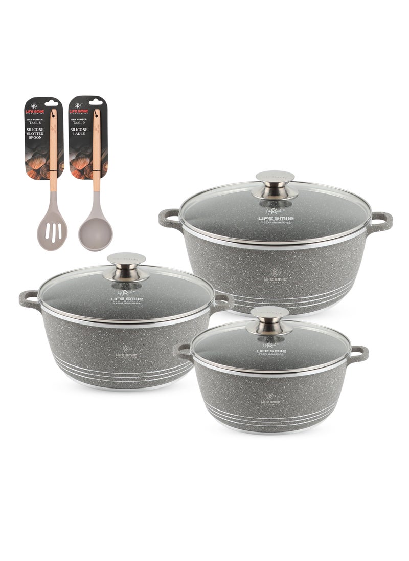Life Smile Cookware Set 8 pieces - Pots set Induction Bottom, Granite Non Stick Coating 100% PFOA FREE, Die Cast Cooking Set include Casseroles And Kitchen Utensils  - Image 1