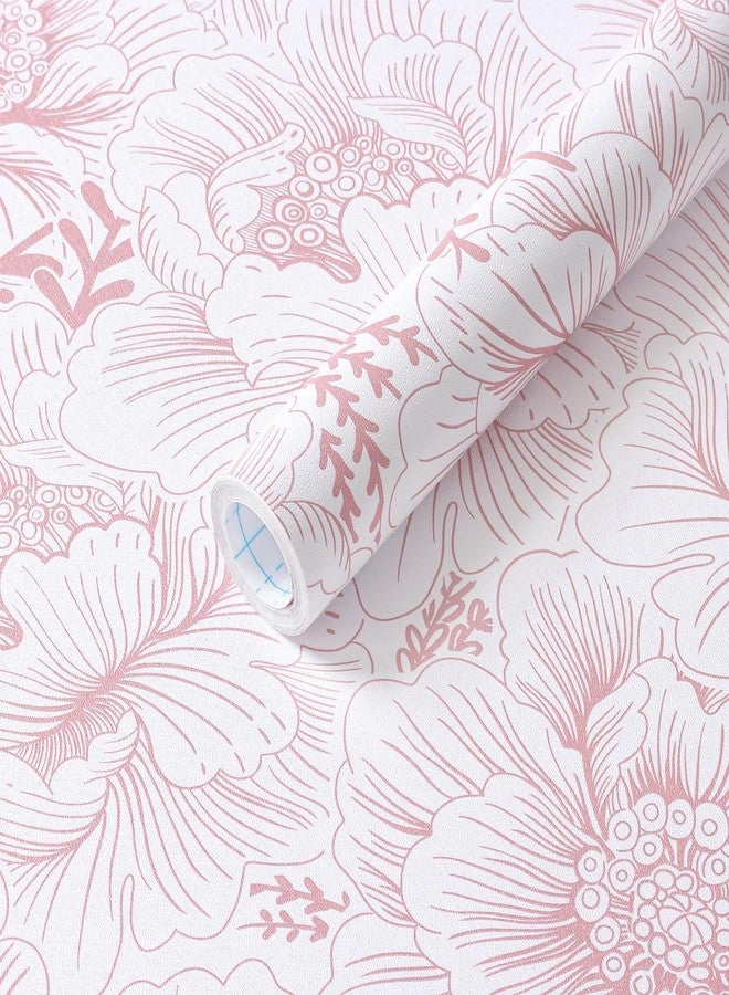 GloryTik Floral Peel and Stick Wallpaper Boho Contact Paper 17.3" x 118" Pink and White Self Adhesive Removable Wallpaper Modern Wall Paper for Bedroom Bathroom - Image 1