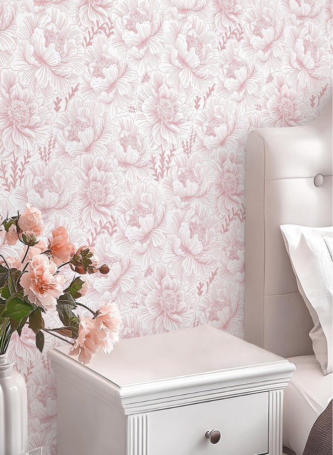 GloryTik Floral Peel and Stick Wallpaper Boho Contact Paper 17.3" x 118" Pink and White Self Adhesive Removable Wallpaper Modern Wall Paper for Bedroom Bathroom - Image 2