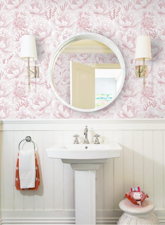 GloryTik Floral Peel and Stick Wallpaper Boho Contact Paper 17.3" x 118" Pink and White Self Adhesive Removable Wallpaper Modern Wall Paper for Bedroom Bathroom - Image 4