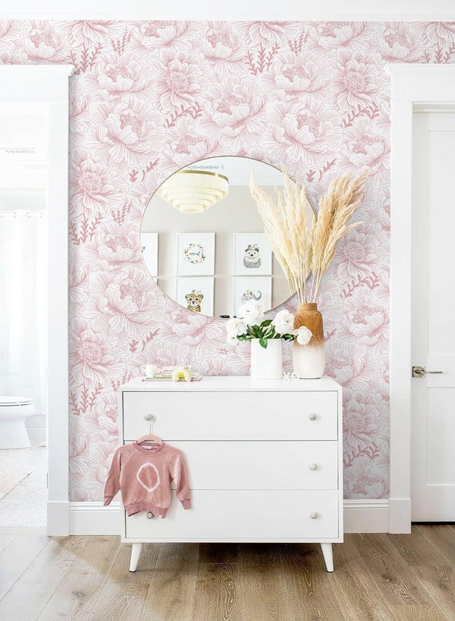 GloryTik Floral Peel and Stick Wallpaper Boho Contact Paper 17.3" x 118" Pink and White Self Adhesive Removable Wallpaper Modern Wall Paper for Bedroom Bathroom - Image 3