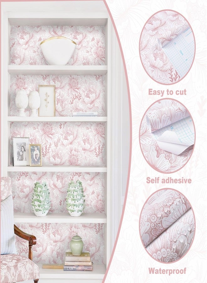 GloryTik Floral Peel and Stick Wallpaper Boho Contact Paper 17.3" x 118" Pink and White Self Adhesive Removable Wallpaper Modern Wall Paper for Bedroom Bathroom - Image 5
