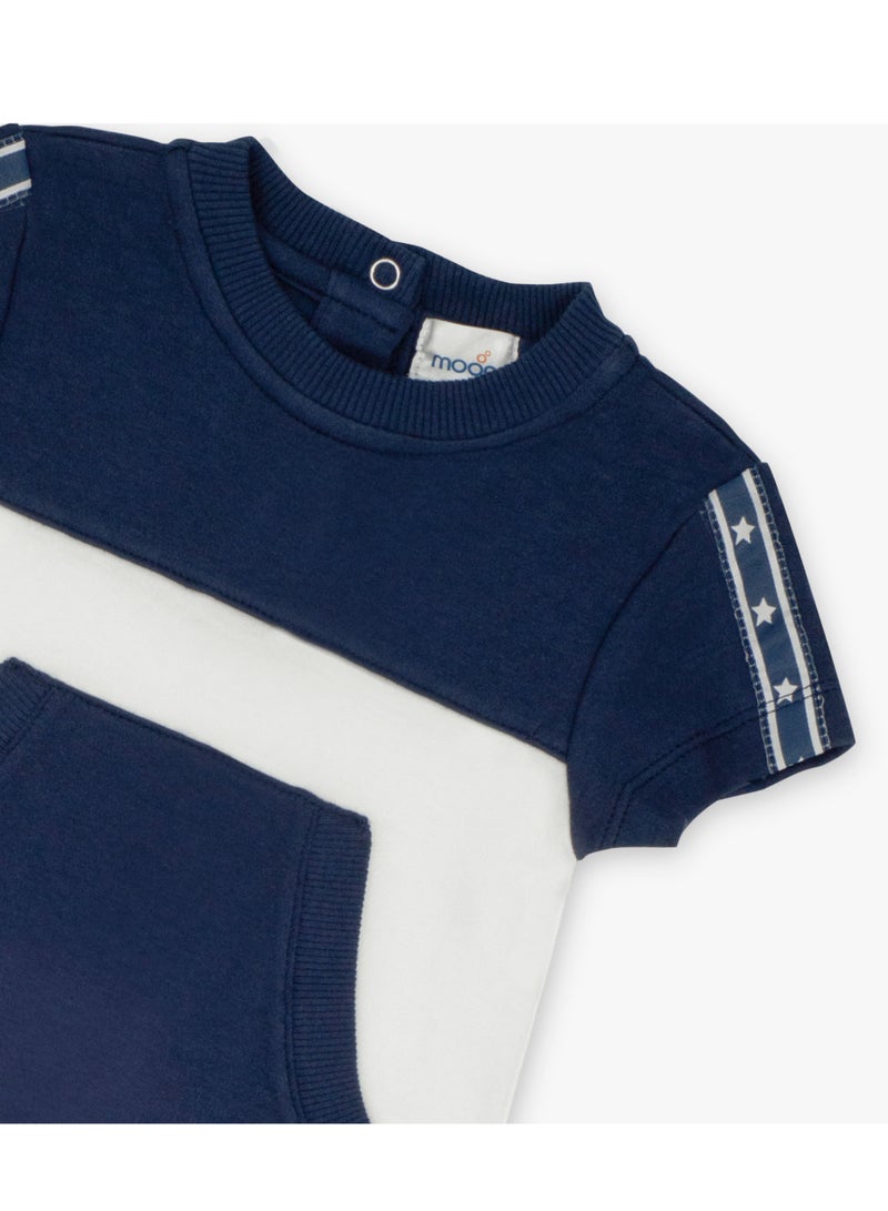 Moon بدلة رياضية بأكمام قصيرة من MOON مصنوعة من القطن بنسبة 100%، مقاس 0-3 أشهر، باللون الأزرق الداكن - رياضية باللون الأزرق الداكن - Image 3