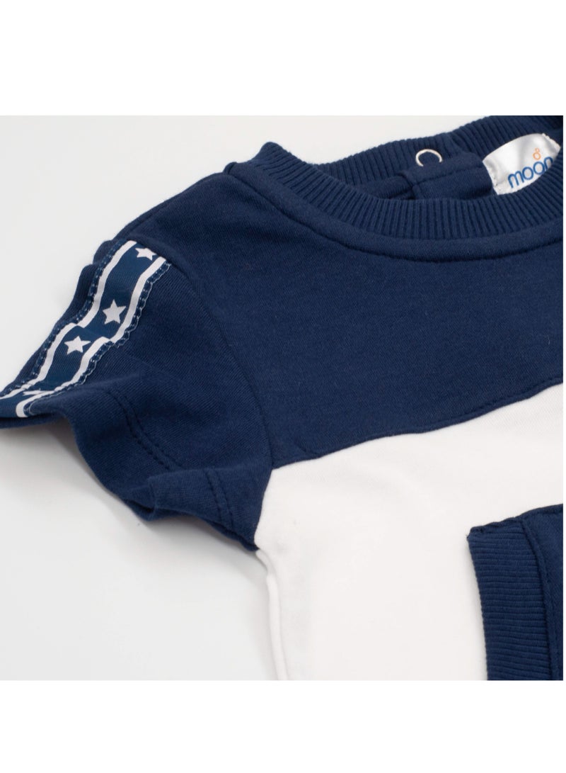 Moon بدلة رياضية بأكمام قصيرة من MOON مصنوعة من القطن بنسبة 100%، مقاس 0-3 أشهر، باللون الأزرق الداكن - رياضية باللون الأزرق الداكن - Image 4
