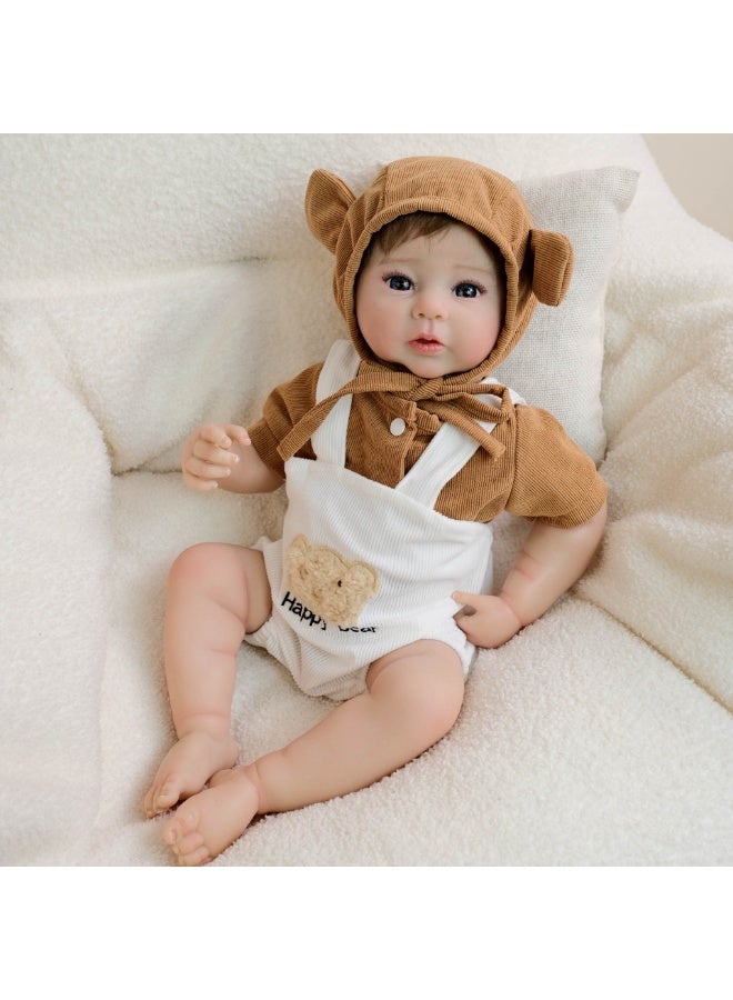 NPK 19-inch Bear Overalls Simulated Doll, Cute Doll, Lifelike Reborn Toddler Boy Doll, Handmade Silicone Soft Vinyl Reborn Baby Doll, Lifelike, Newborn Doll Toy Set for Kids - Image 1