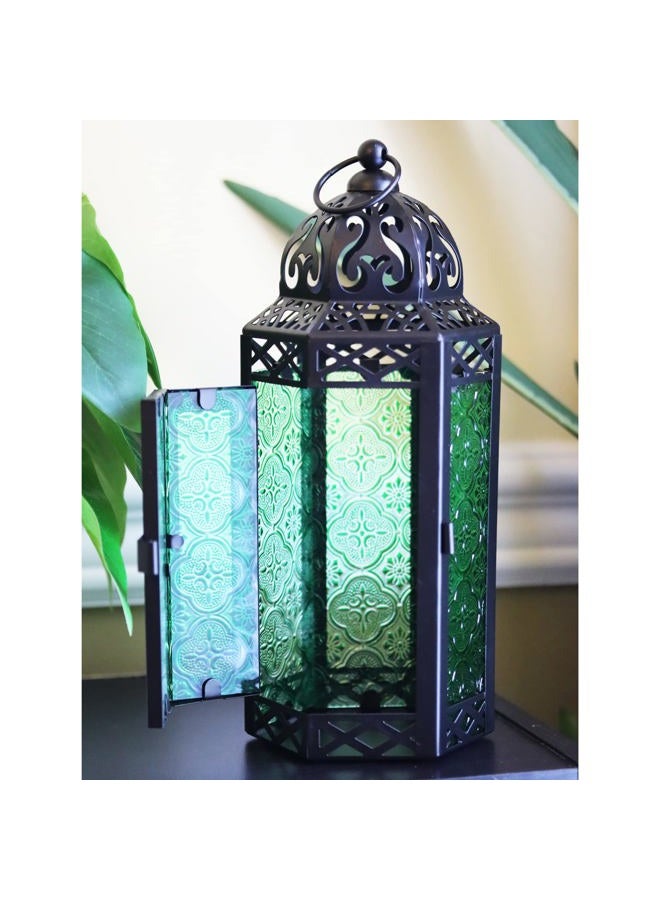 Vela Lanterns Moroccan Lamp Lanterns Decorative Candle Holders for Indoor Outdoor Home Decor, Halloween, Patio, Weddings, Green Glass, Medium - Image 5