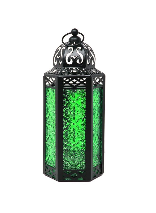 Vela Lanterns Moroccan Lamp Lanterns Decorative Candle Holders for Indoor Outdoor Home Decor, Halloween, Patio, Weddings, Green Glass, Medium - Image 1