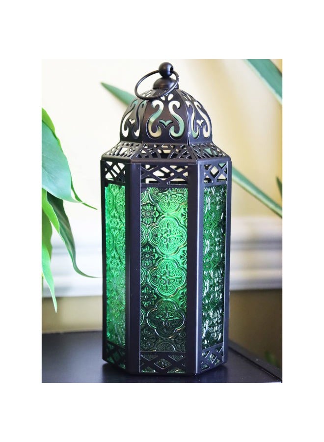 Vela Lanterns Moroccan Lamp Lanterns Decorative Candle Holders for Indoor Outdoor Home Decor, Halloween, Patio, Weddings, Green Glass, Medium - Image 4