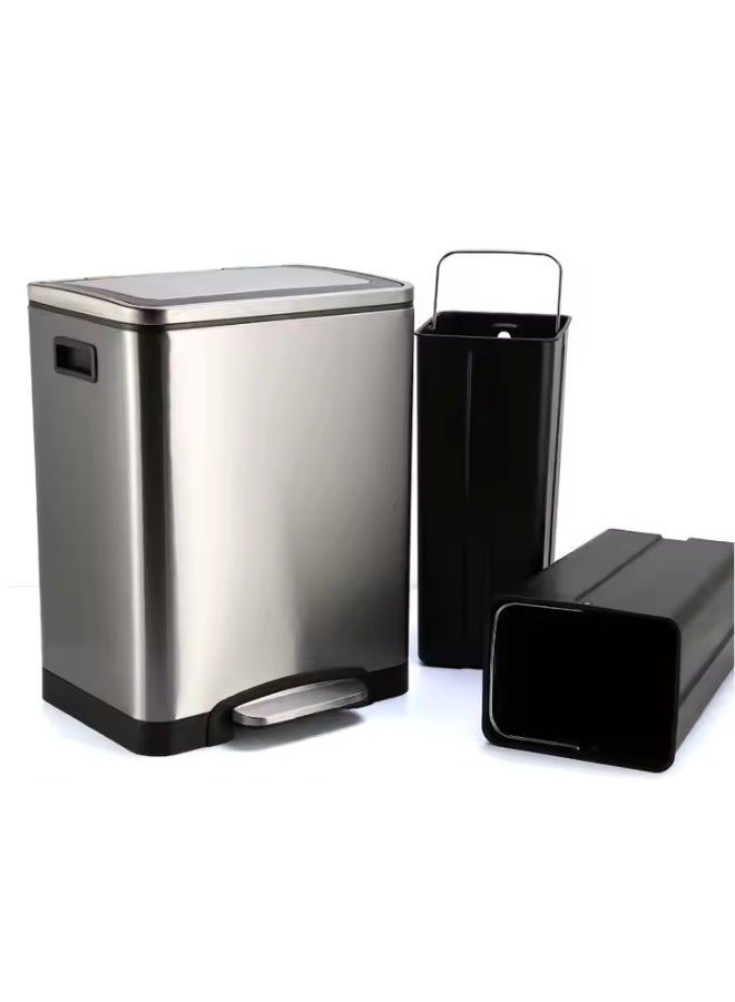 AKC 30L Dual Compartment Stainless Steel Trash Can – 15L x 2 Recycle & Waste Pedal Bin – Soft Close Lid, Fingerprint-Resistant, Anti-Slip Base – for Kitchen, Office, Restaurant Use  - Image 1