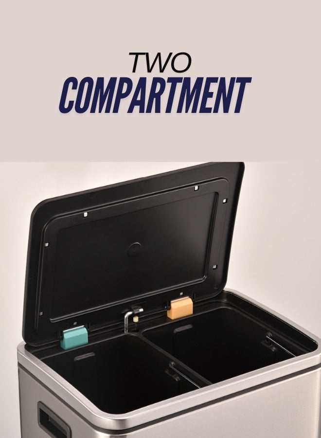 AKC 30L Dual Compartment Stainless Steel Trash Can – 15L x 2 Recycle & Waste Pedal Bin – Soft Close Lid, Fingerprint-Resistant, Anti-Slip Base – for Kitchen, Office, Restaurant Use  - Image 5