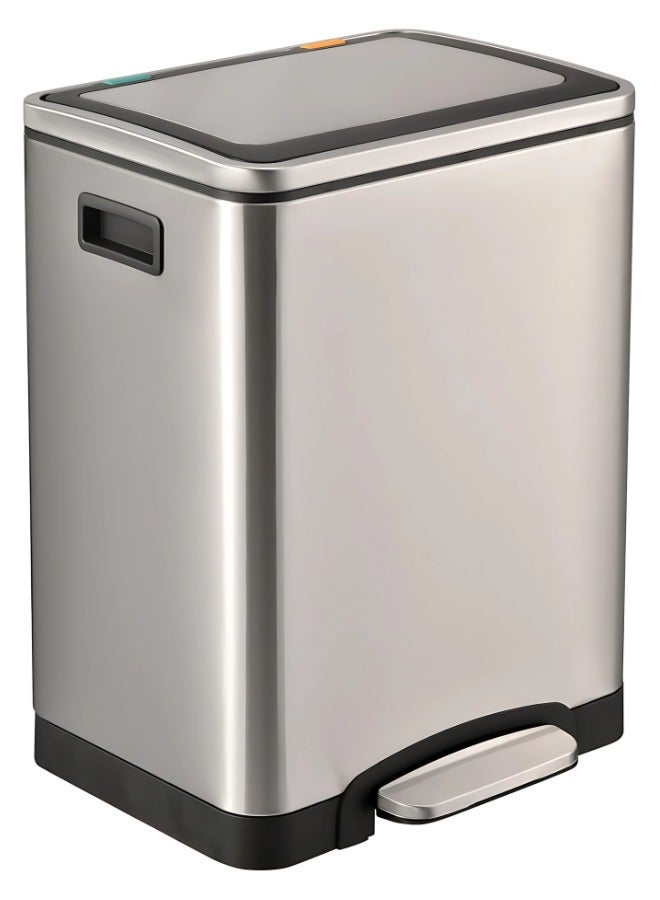 AKC 30L Dual Compartment Stainless Steel Trash Can – 15L x 2 Recycle & Waste Pedal Bin – Soft Close Lid, Fingerprint-Resistant, Anti-Slip Base – for Kitchen, Office, Restaurant Use  - Image 4