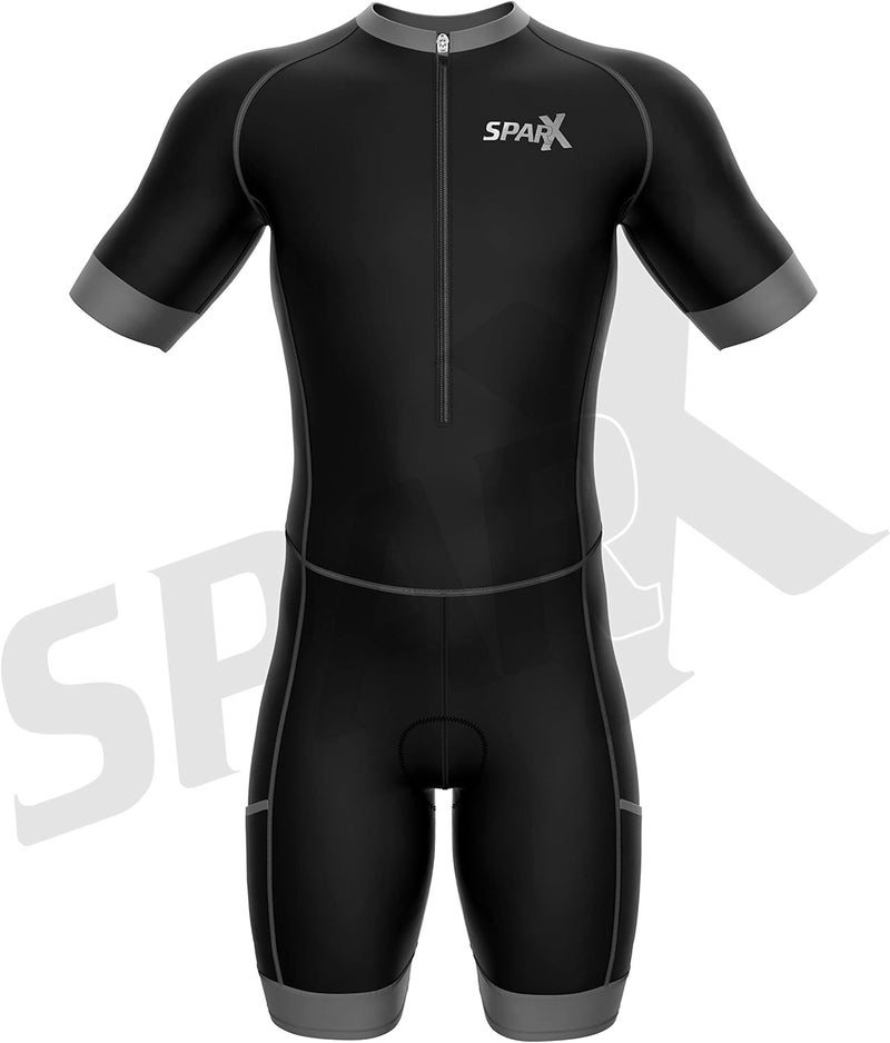 sparx Men Triathlon Suit Short Sleeve Aero Tri Suit (Black/Gray, Medium) - Image 3