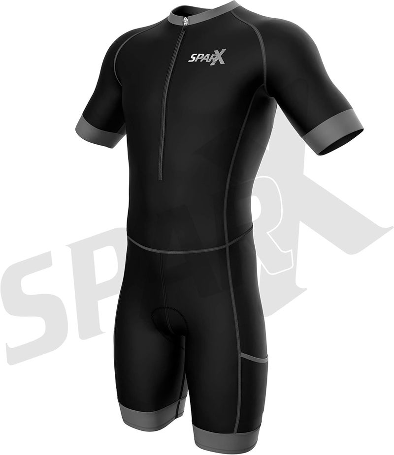 sparx Men Triathlon Suit Short Sleeve Aero Tri Suit (Black/Gray, Medium) - Image 2
