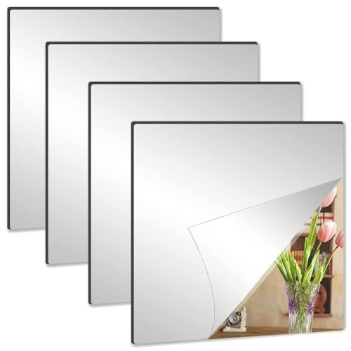 Fliptic ?Unframed Square Wall Mirror Tiles,Full Length Mirror,Flexible Full Body Mirror for Bedroom,Living Room,Acrylic Wall-Mounted Mirrors,Unframed Tiles (12''x12''x4PCS), Clear - Image 1