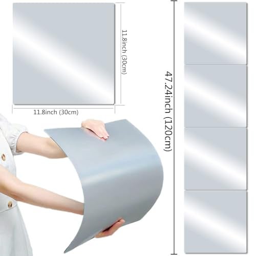 Fliptic ?Unframed Square Wall Mirror Tiles,Full Length Mirror,Flexible Full Body Mirror for Bedroom,Living Room,Acrylic Wall-Mounted Mirrors,Unframed Tiles (12''x12''x4PCS), Clear - Image 5
