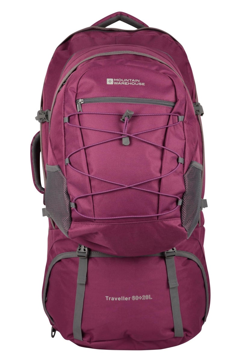 Mountain Warehouse Traveller 60 + 20L Rucksack - Durable Backpack with Rain Cover, Detachable Daypack, Adjustable Back Support - Great for Camping, Hiking, Travelling Purple Women's Fit - Image 1