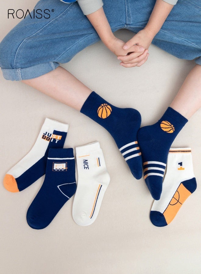 roaiss 5 Pairs Boys Mid-Calf Socks, Comfortable Sports Socks Set, Anti-pilling Soft Socks, Stylish Middle Tube Socks for Boys, Suitable for All Seasons - Image 3