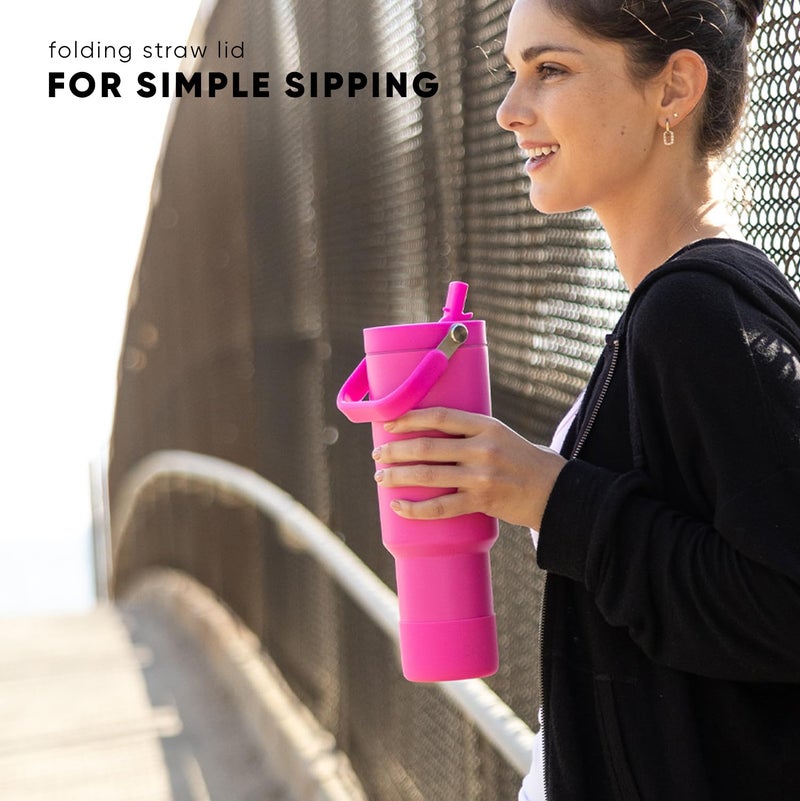 Simple Modern Trek Pivot | 40oz Flip Straw Tumbler with Handle | Water Bottle & Boot | Interchangeable Straw & Chug Lids | Insulated Stainless Steel Jug | Gym Sports Outdoors | Almond Birch - Image 4