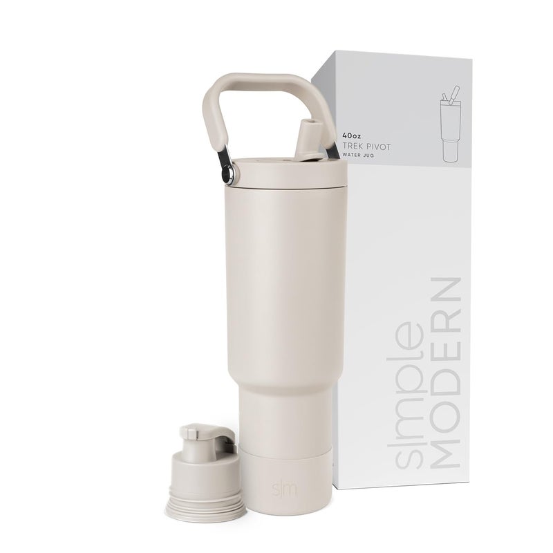Simple Modern Trek Pivot | 40oz Flip Straw Tumbler with Handle | Water Bottle & Boot | Interchangeable Straw & Chug Lids | Insulated Stainless Steel Jug | Gym Sports Outdoors | Almond Birch - Image 1