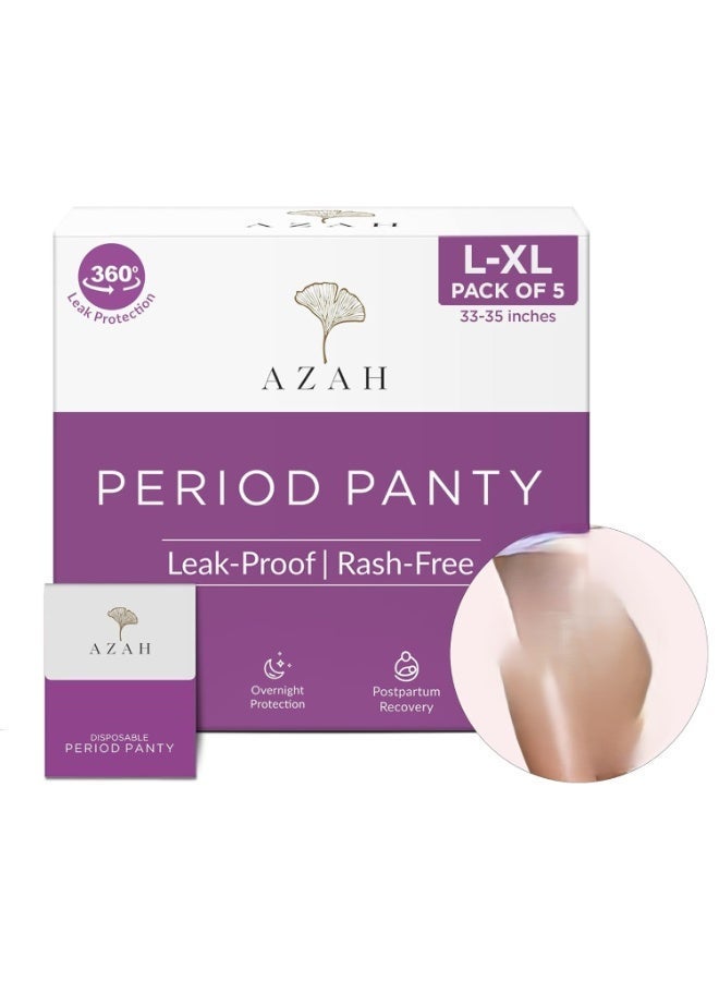 Azah Period Panty for Girls [L-XL, Pack of 5] | Leak Proof & Rash Free | Disposable Period Panty for Women Heavy Flow | 12 Hrs Protection | Super Absorbent 360° Coverage | With Disposable Bag - Image 1