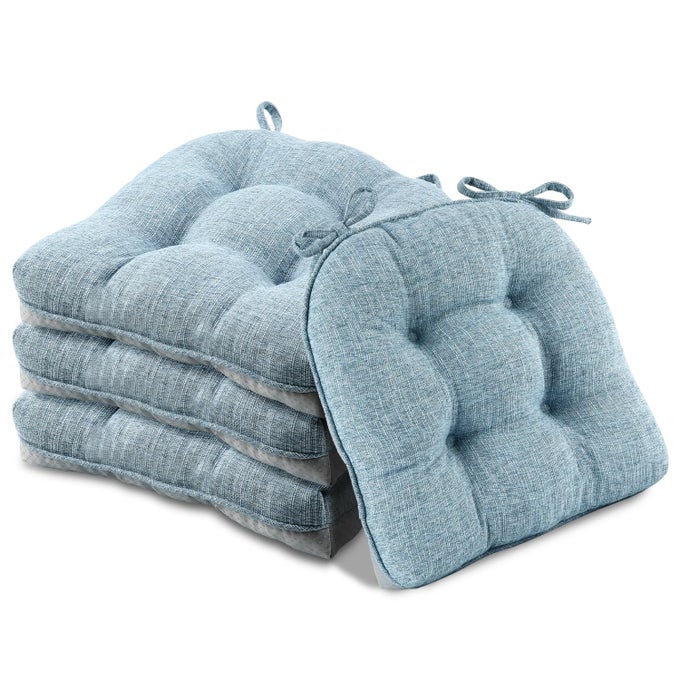 CHAIR CUSHIONS FOR DINING CHAIRS 4 PACK CHAIR CUSHION WITH TIES AND NON SLIP BACKING 155 X 155 INCHES TUFTED CHAIR PADS FOR DINING CHAIRSBABY BLUE