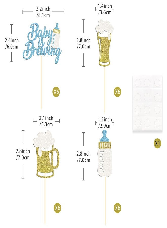Moitkptt 24 Pcs Glitter Cupcake Toppers - Baby Bottle & Beer Mug Cupcake Picks - Gender Reveal Decorations - Celebrating Baby Shower & Birthday Party Supplies (Blue) - Image 2