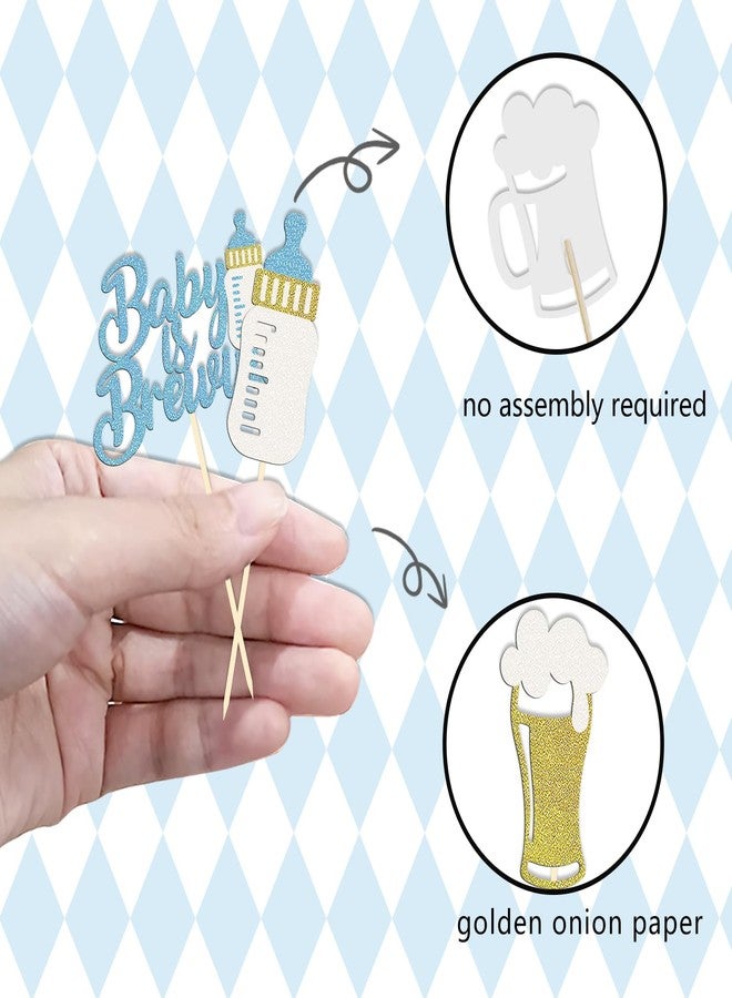 Moitkptt 24 Pcs Glitter Cupcake Toppers - Baby Bottle & Beer Mug Cupcake Picks - Gender Reveal Decorations - Celebrating Baby Shower & Birthday Party Supplies (Blue) - Image 3