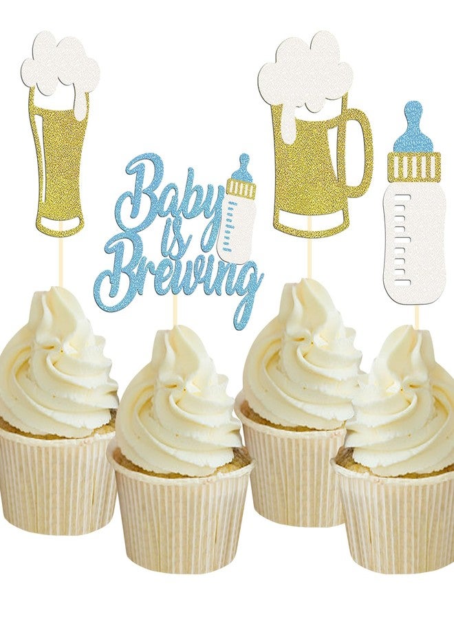 Moitkptt 24 Pcs Glitter Cupcake Toppers - Baby Bottle & Beer Mug Cupcake Picks - Gender Reveal Decorations - Celebrating Baby Shower & Birthday Party Supplies (Blue) - Image 1