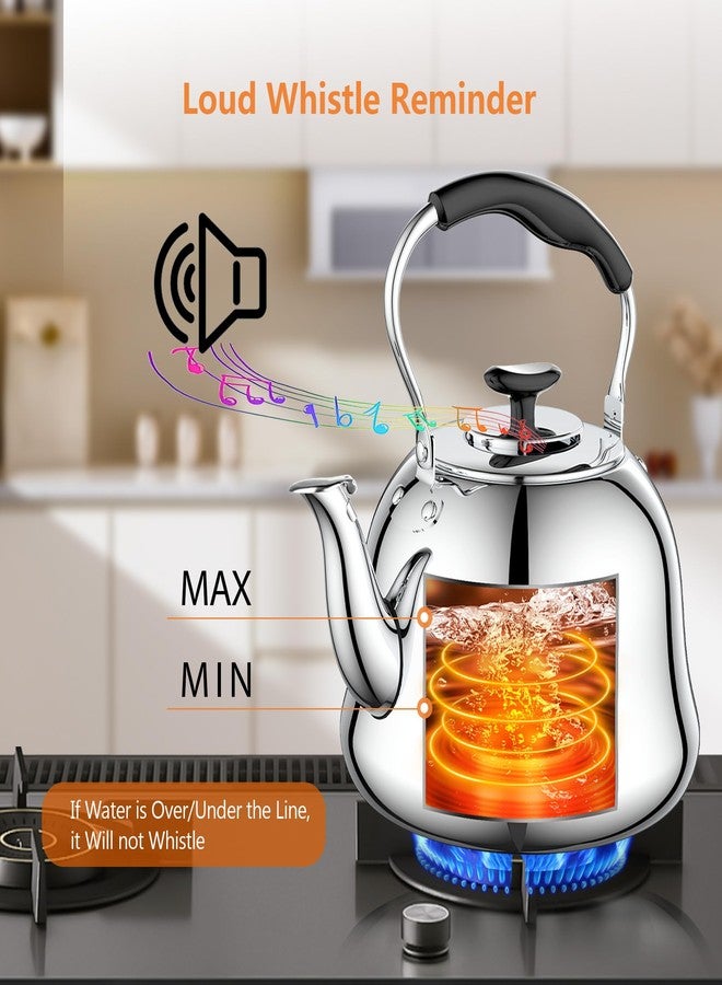 Weftnom 2L Whistling Stovetop Tea Kettle, 304 Food Grade Stainless Steel - Boil Alert Whistle (Not Auto Shutoff), Folding Cool-Touch Handle, Gas/Electric/Ceramic Compatible | Max Safe Fill: 1.6L (6 Cups) - Image 5