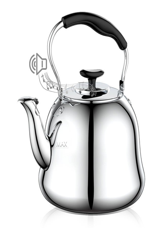 Weftnom 2L Whistling Stovetop Tea Kettle, 304 Food Grade Stainless Steel - Boil Alert Whistle (Not Auto Shutoff), Folding Cool-Touch Handle, Gas/Electric/Ceramic Compatible | Max Safe Fill: 1.6L (6 Cups) - Image 1