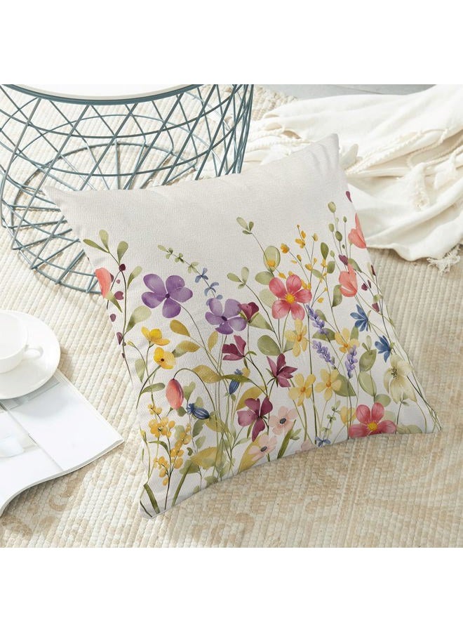 AEIOAE Spring Pillow Covers 18x18 Inch Set of 2, Colorful Wild Flower Leaves Plant Throw Pillows Case,Seasonal Floral Outdoor Decorative Farmhouse Decor Cushion Covers for Home Sofa Bed Couch - Image 4