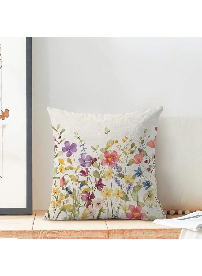 AEIOAE Spring Pillow Covers 18x18 Inch Set of 2, Colorful Wild Flower Leaves Plant Throw Pillows Case,Seasonal Floral Outdoor Decorative Farmhouse Decor Cushion Covers for Home Sofa Bed Couch - Image 3