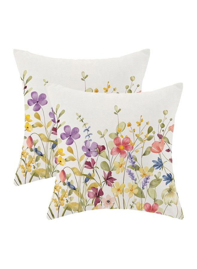 AEIOAE Spring Pillow Covers 18x18 Inch Set of 2, Colorful Wild Flower Leaves Plant Throw Pillows Case,Seasonal Floral Outdoor Decorative Farmhouse Decor Cushion Covers for Home Sofa Bed Couch - Image 1