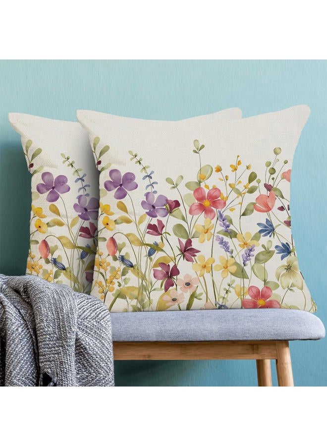 AEIOAE Spring Pillow Covers 18x18 Inch Set of 2, Colorful Wild Flower Leaves Plant Throw Pillows Case,Seasonal Floral Outdoor Decorative Farmhouse Decor Cushion Covers for Home Sofa Bed Couch - Image 2