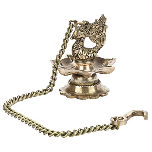 Artvarko Brass Hanging Peacock Diya Pair with Chain Deepak Deepam Hanger Large Oil Lamp 16 Inches - Image 4