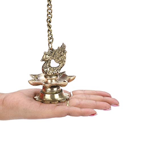 Artvarko Brass Hanging Peacock Diya Pair with Chain Deepak Deepam Hanger Large Oil Lamp 16 Inches - Image 5