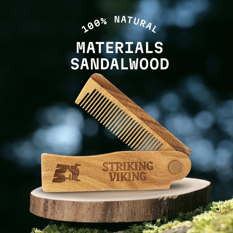 Striking Viking Sandalwood Beard and Mustache Comb Set - Pocket-Sized Wooden Comb with Fine and Coarse Teeth, Case Included - Perfect for Balms and Oils - Image 2