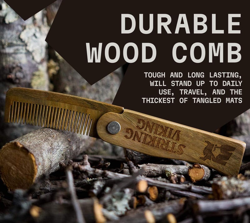 Striking Viking Sandalwood Beard and Mustache Comb Set - Pocket-Sized Wooden Comb with Fine and Coarse Teeth, Case Included - Perfect for Balms and Oils - Image 3