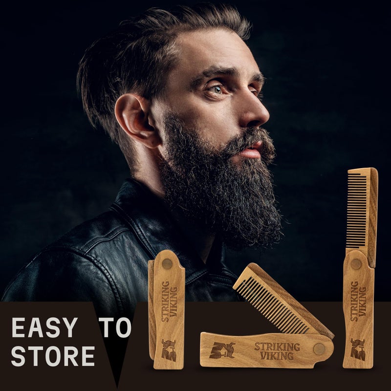 Striking Viking Sandalwood Beard and Mustache Comb Set - Pocket-Sized Wooden Comb with Fine and Coarse Teeth, Case Included - Perfect for Balms and Oils - Image 5