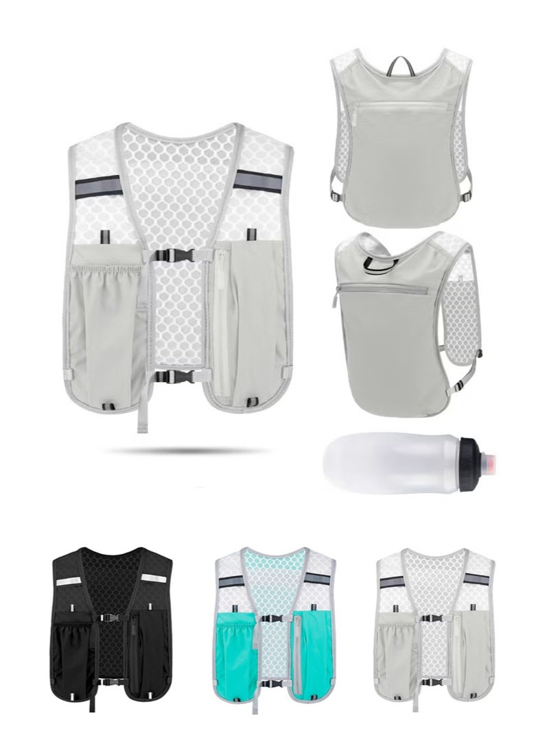 سترة ترطيب قابلة للتنفس للجري، حقائب ظهر خفيفة الوزن عاكسة للجري مع زجاجة مياه ناعمة سعة 500 مل، سترة ترطيب قابلة للتعديل لسباق الماراثون والجري وركوب الدراجات والمشي لمسافات طويلة والتسلق - Image 1