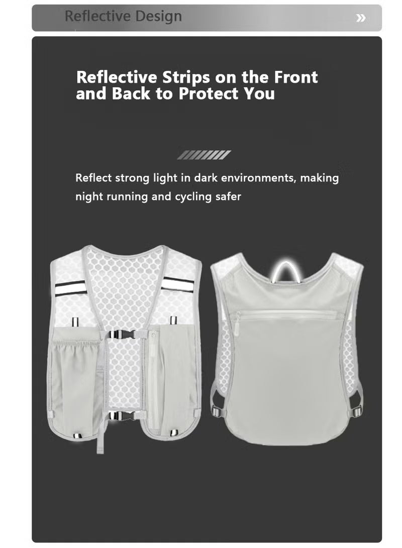 سترة ترطيب قابلة للتنفس للجري، حقائب ظهر خفيفة الوزن عاكسة للجري مع زجاجة مياه ناعمة سعة 500 مل، سترة ترطيب قابلة للتعديل لسباق الماراثون والجري وركوب الدراجات والمشي لمسافات طويلة والتسلق - Image 3
