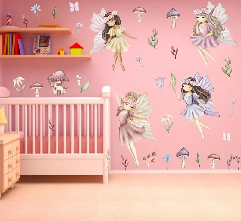 YIMEHDAN Watercolor Fairy Wall Decal, Flower Fairy Garden Vinyl Wall Stickers, Removable Butterfly Girls Spring Floral Artwork for Kids Bedroom Playroom Decor - Image 5