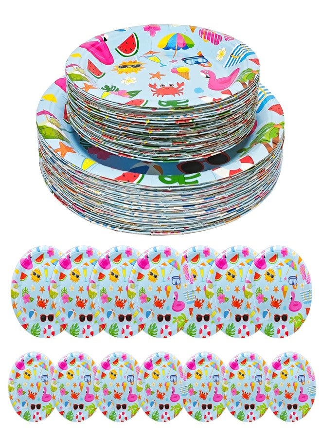 Eunika Summer Beach Party Paper Plates, 80 PCS (40 PCS 9 Inch & 40 PCS 7 Inch) Disposable Hawaiian Tropical Tableware for Pool, Luau, Birthday Decorations, Baby Shower Supplies Favor, Serves 40 Guests - Image 1