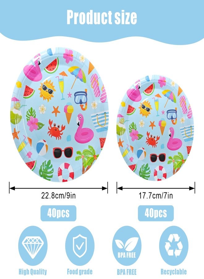 Eunika Summer Beach Party Paper Plates, 80 PCS (40 PCS 9 Inch & 40 PCS 7 Inch) Disposable Hawaiian Tropical Tableware for Pool, Luau, Birthday Decorations, Baby Shower Supplies Favor, Serves 40 Guests - Image 2